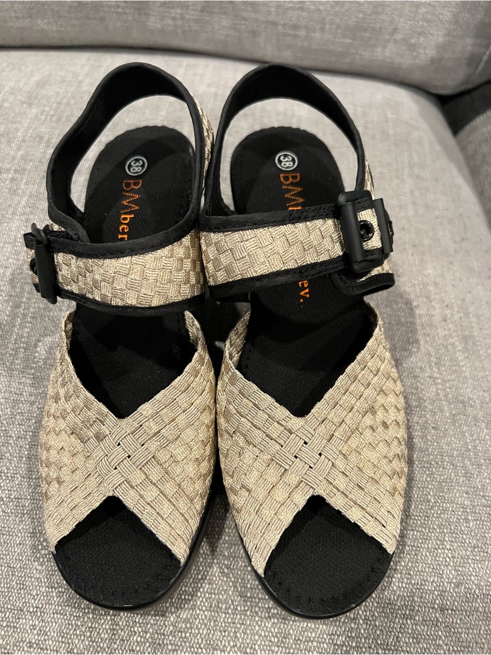 Bernie Mev Woven Beige Sandal with Buckle Strap